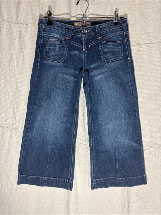 Candie's Denim - Vtg Candie's Y2K Wide-Leg Denim Capri Jeans 1 Multi Stitch Patch Pocket Coulotte